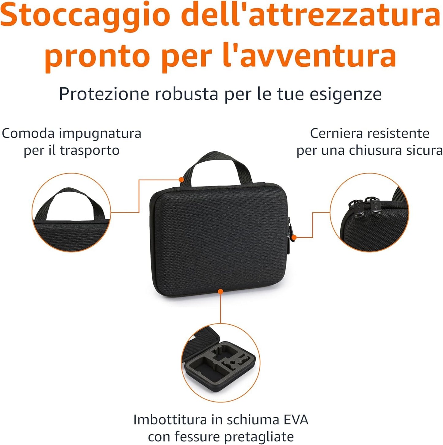 Amazon Basics Medium Protective Case for GoPro and Action Cam with Foam Inside, Portable & Lightweight, 9 x 7 x 2.5 inches, Black, Solid