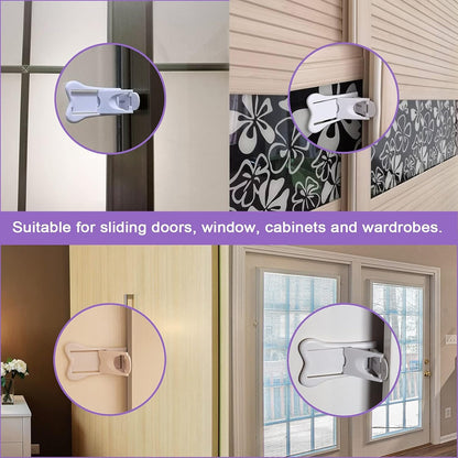 Sliding Door Lock for Child Safety 4 Pack, Baby Proof Lock for Patio, Closet, Shower, Window, Wardrobe, Childproof Cupboard Kitchen Cabinet Glass Door Latch, No Tools Needed