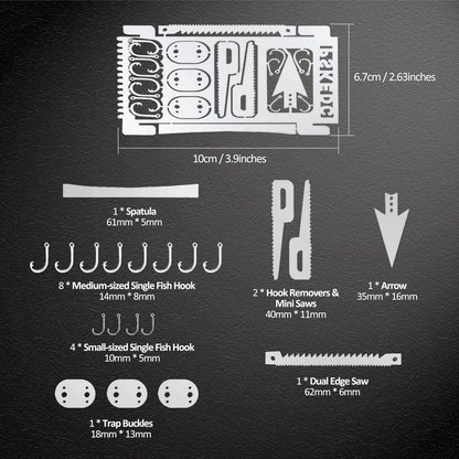 Hukado 7PCS Survival Card Multitool Camping Kit with Fishing Line Gear, Multipurpose Credit Card Wallet Portable Survival Tool with Felt Bag for Outdoor Fishing Hiking Hunting