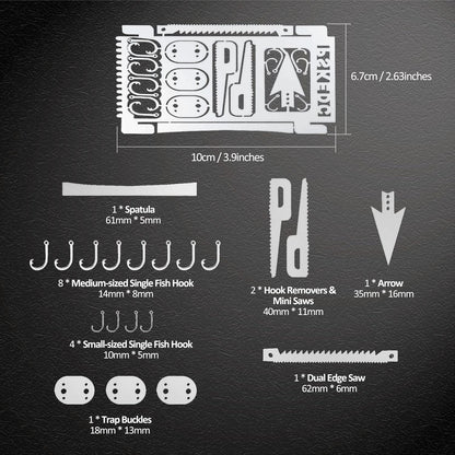 Survival Card Multitool Camping Kit with Fishing Line Gear, Multipurpose Credit Card Wallet Portable Survival Tool with Felt Bag for Outdoor Fishing Hiking Hunting, 7PCS