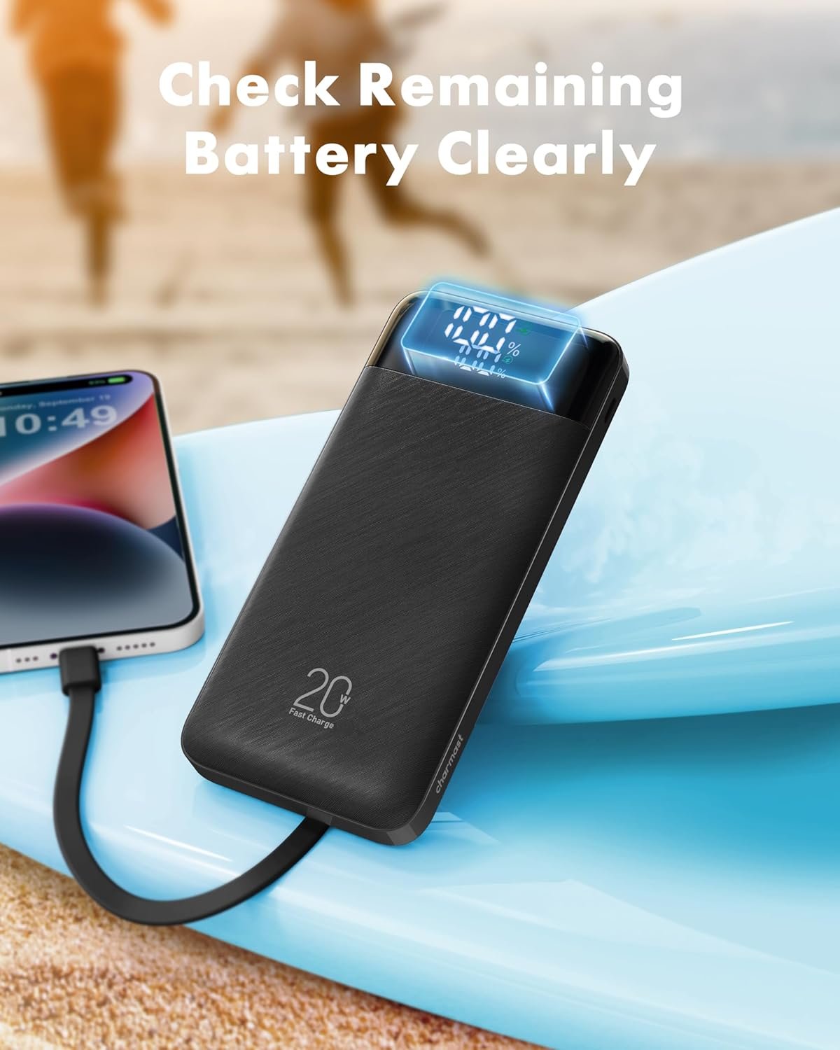Charmast Power Bank with Built in Cables, 20000mAh USB C Battery Pack 5 Outputs 4 Inputs with LED Display Type C Powerbank,22.5W Fast Charging Portable Charger Compatible with Smartphones and More
