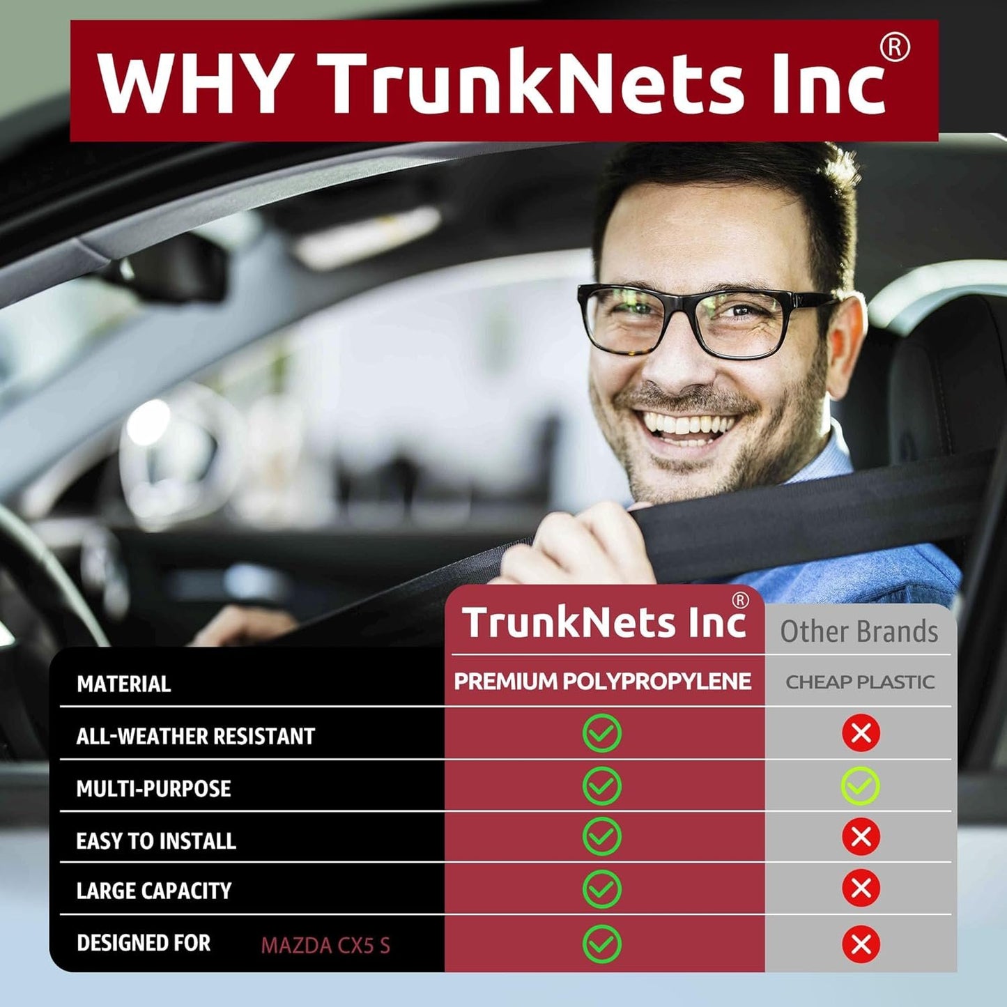 Back Seat Style Automotive Elastic Trunk Mesh Cargo Net for Mazda CX5 S Carbon Premium Turbo 2023 - Premium Trunk Organizer and Storage - Luggage Net for Crossover - Car Organizer for Mazda CX5