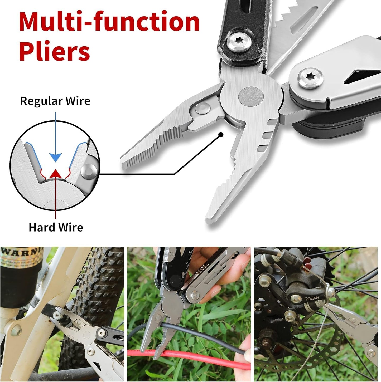 CUNKA Multitool Pliers Pocket Knife, Folding Pliers with Detachable Scissors, Portable Multi-Tool for Survival Camping Hiking Hunting Repairing Emergency, Birthday Gifts for Men