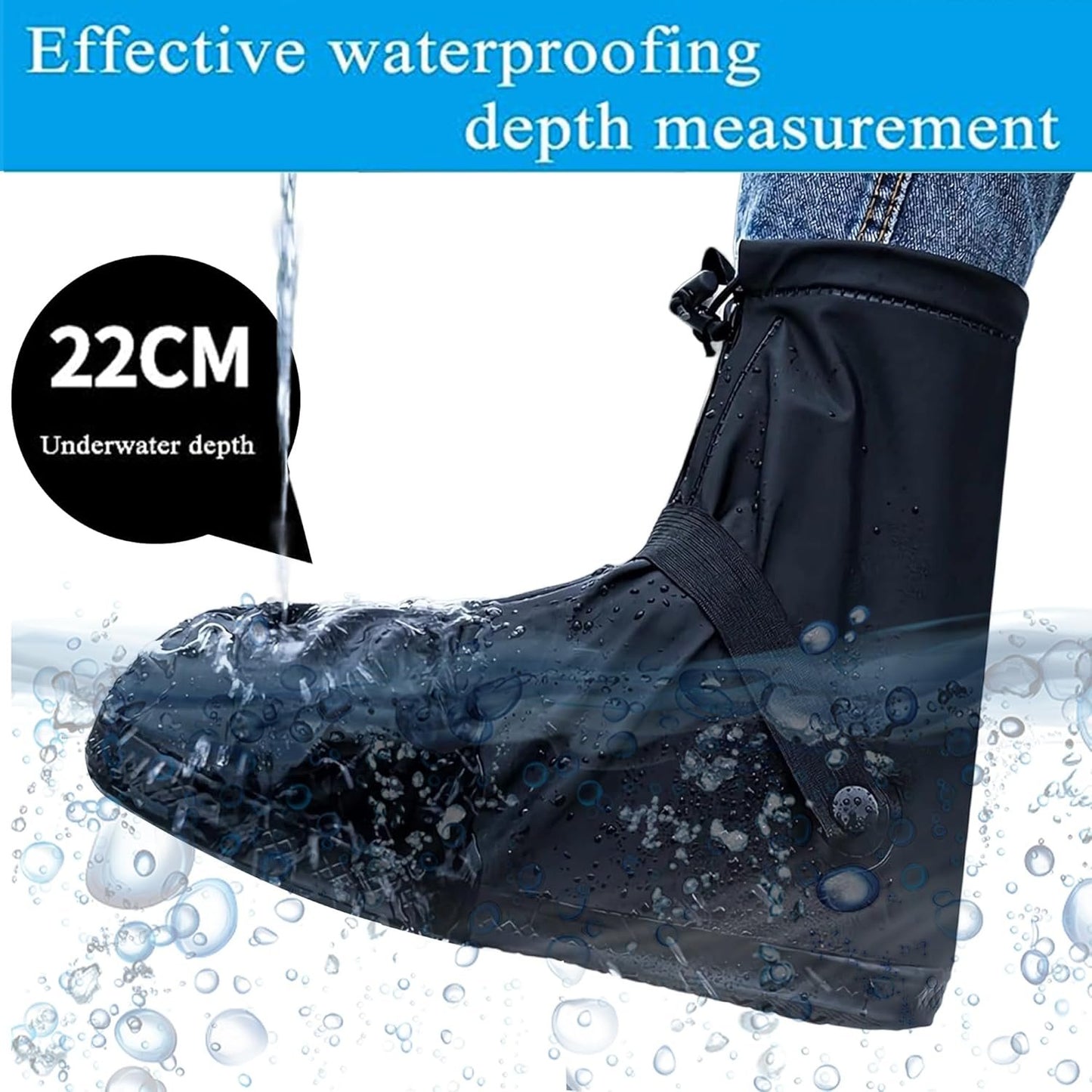 Rain Shoe Covers Waterproof Rain Boot Shoe Cover PVC Rubber Sole Reusable Anti-Slip Rain Snow Boots Overshoes Gear Shoes Durable Mud-Proof Shoe Protector for Cycling Outdoor Travel (Black, XL)