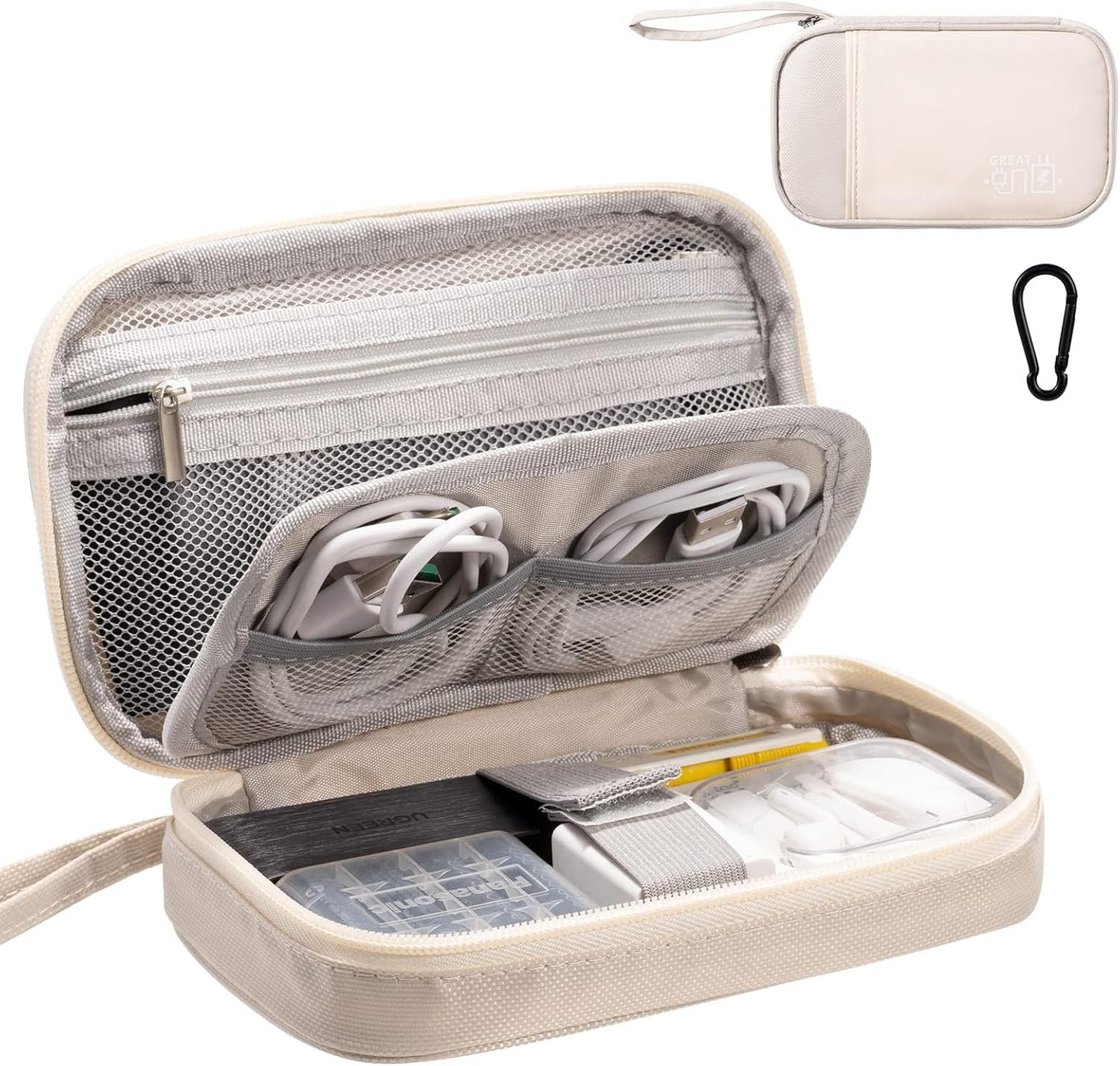 Electronics Organizer, OrgaWise Electronic Accessories Bag Travel Waterproof for iPad Mini, Kindle, Hard Drives, Cables, Chargers (S2-Beige)
