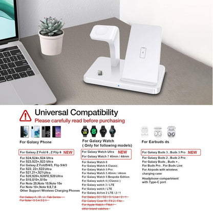 3 in 1 Wireless Charger for Samsung Wireless Charging Station Compatible with Samsung Galaxy S25/S24/S23/S22/S21/S20,Note 20/10,Galaxy Watch Ultra/7/6/5/4/3/Active,Galaxy Buds Series