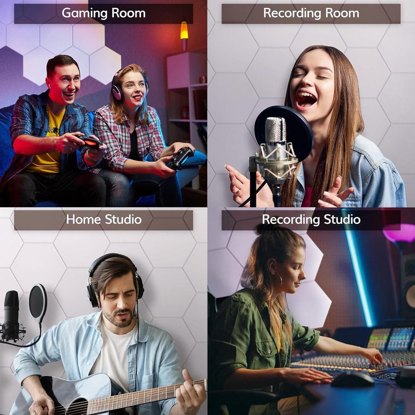 36 Pack Sound Proof Panels with Self-adhesive, TONOR High Density Hexagon Acoustic Wall Panels, Soundproofing Panels for Recording, Podcasting, Home Office, Streaming, 12"x 10"x 0.4",White