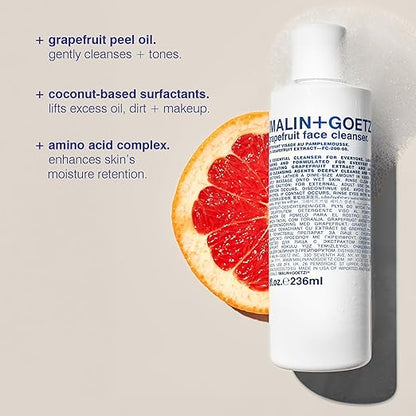 Malin + Goetz Grapefruit Face Cleanser, 8 Fl. Oz. - Men & Women Facial Cleanser for All Skin Types, Face Wash & Toner, Cleansing Facial Wash, Vegan & Cruelty Free