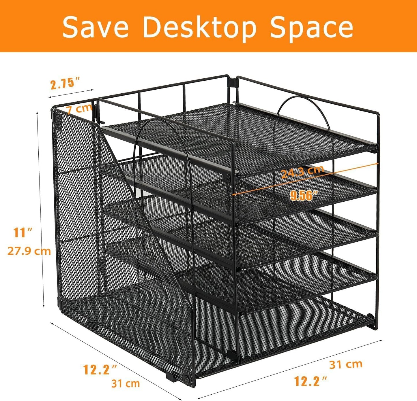 Gugsey Desk Organizer and Accessories, 5-Tier Paper Letter Tray with File Holder, Mesh Desktop File Organizers for School, Home, Office Supplies Organization and Storage (Black)