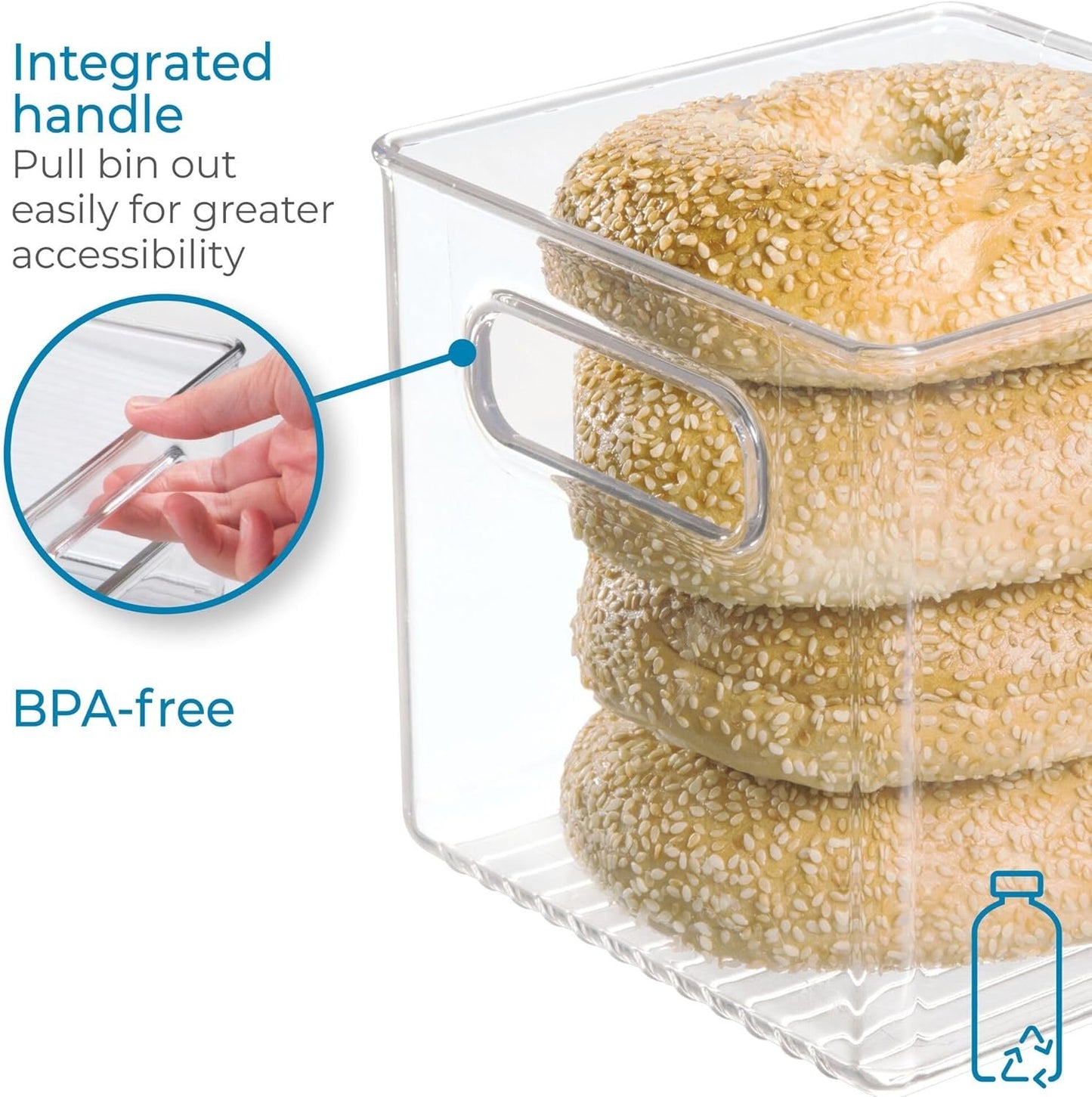 iDesign Plastic Fridge and Freezer Storage Organizer Cube Bin With Handles, Clear Container for Food, Drinks, Produce Organization, BPA-Free, 6" x 6" x 6", Clear