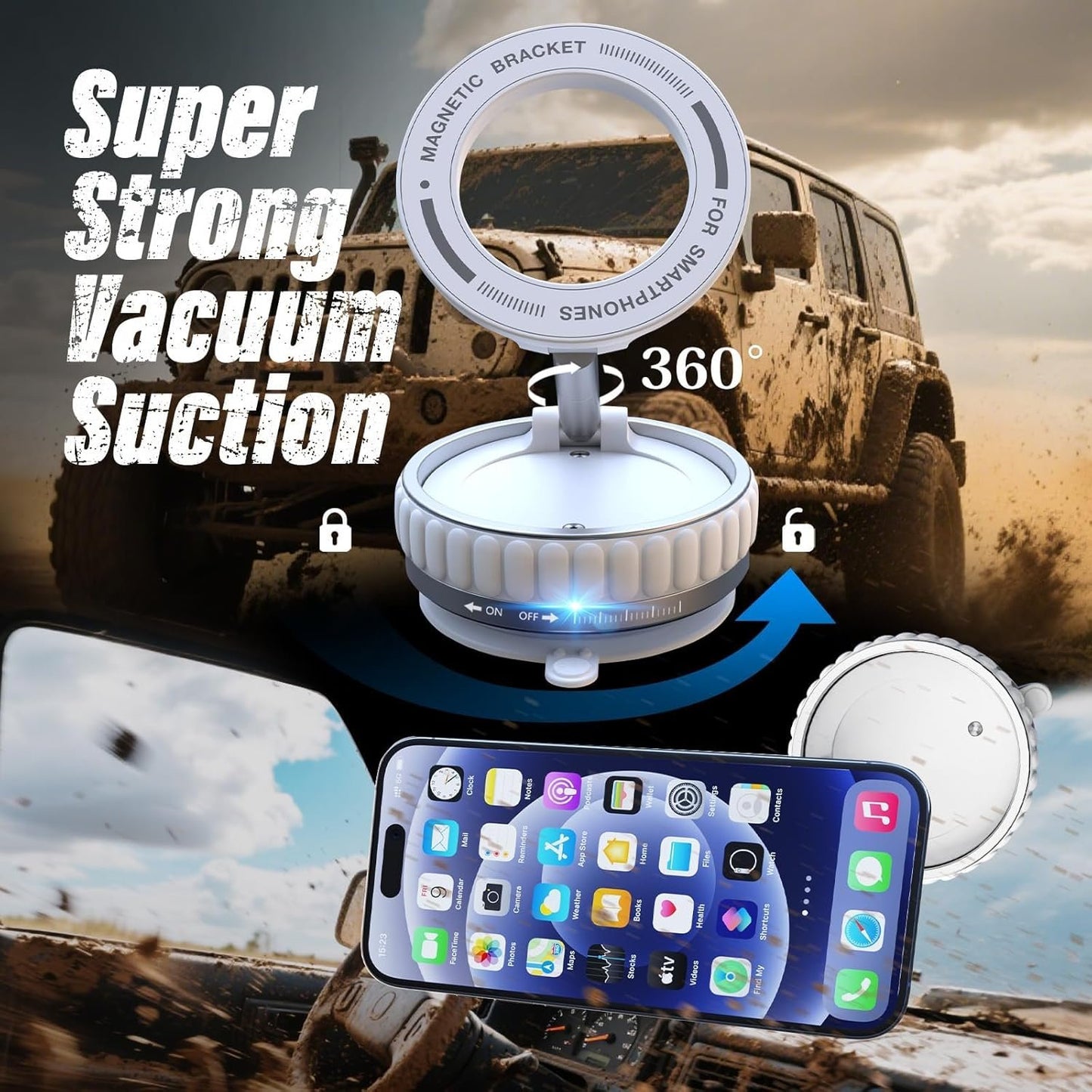 KTEBO Strong Magnetic Phone Holder for Your Car, 360° Adjustable Car Phone Holder for iPhone Magsafe, Additional 3 Spare Magnetic Rings Worry-Free Replacement of Phone Cases - Suitable for All Phones