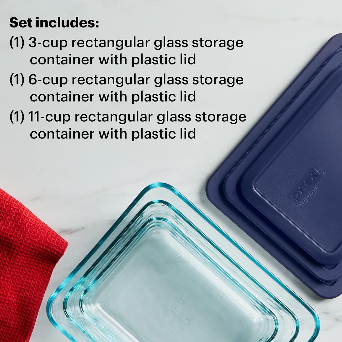 Pyrex Simply Store Rectangular Glass Food Storage Container Set with Lids (6-Piece Set)