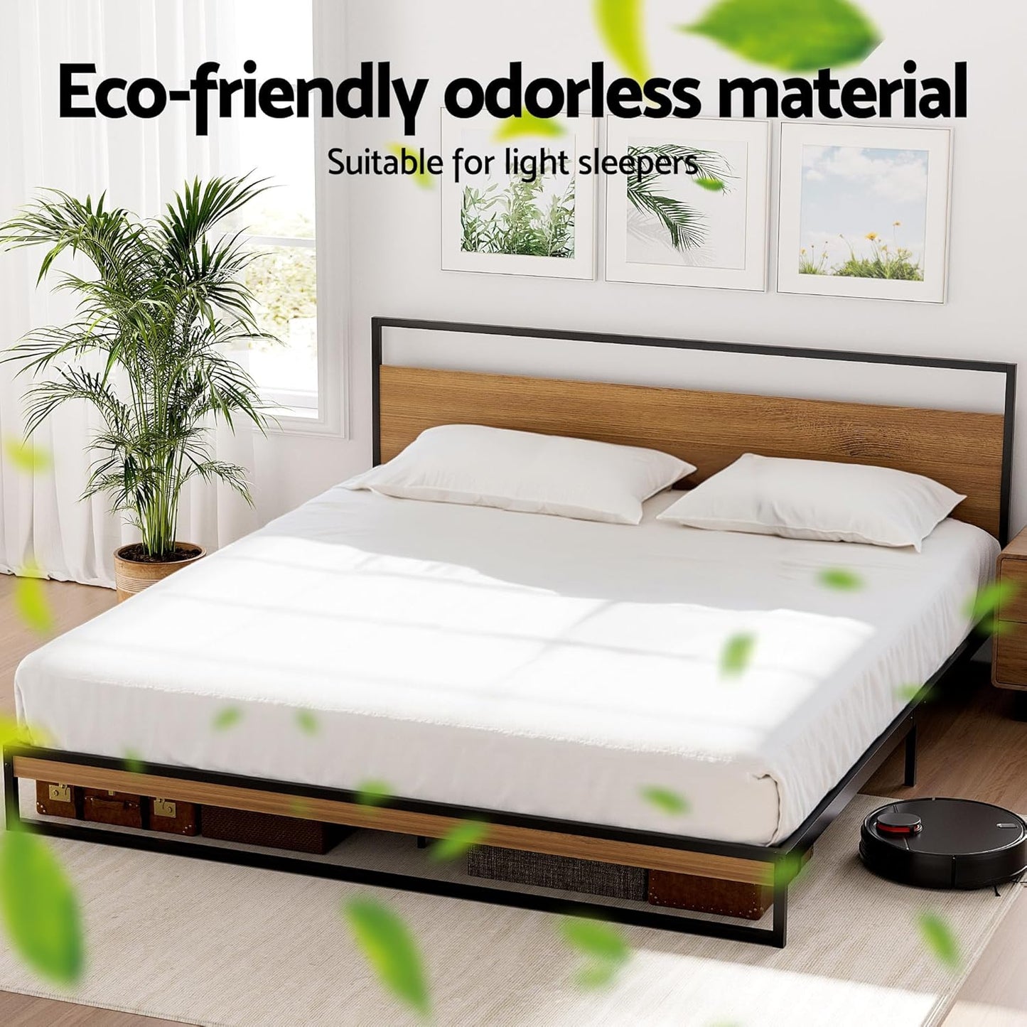 Artiss King Metal Bed Frame with Headboard(Base Only), Metal Platform Bed with Easy Assembly, 300kg Capacity Heavy-Duty Metal Slats with Under Bed Storage for Master Bedroom/Guest Room, Black