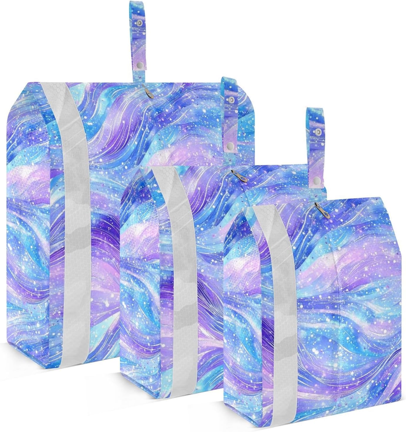 Purple Blue Galaxy Starry Waves 3pcs Travel Packing Storage Bags Collapsible Bags Organizer For Luggage Bag For Clothes Home Organization
