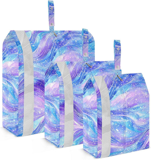 Purple Blue Galaxy Starry Waves 3pcs Travel Packing Storage Bags Collapsible Bags Organizer For Luggage Bag For Clothes Home Organization