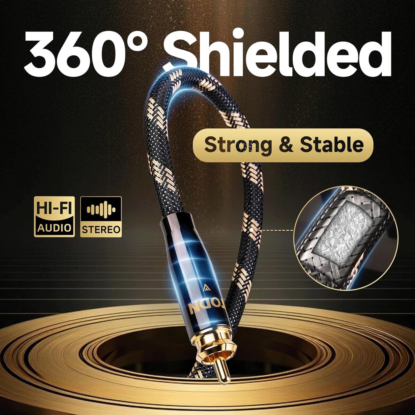 TODN Audiophile OCC Audio Cable 3.5mm Male to 2RCA Male Audio Auxiliary Stereo Y Splitter Adapter Cable(3.2ft/1M,Nylon)