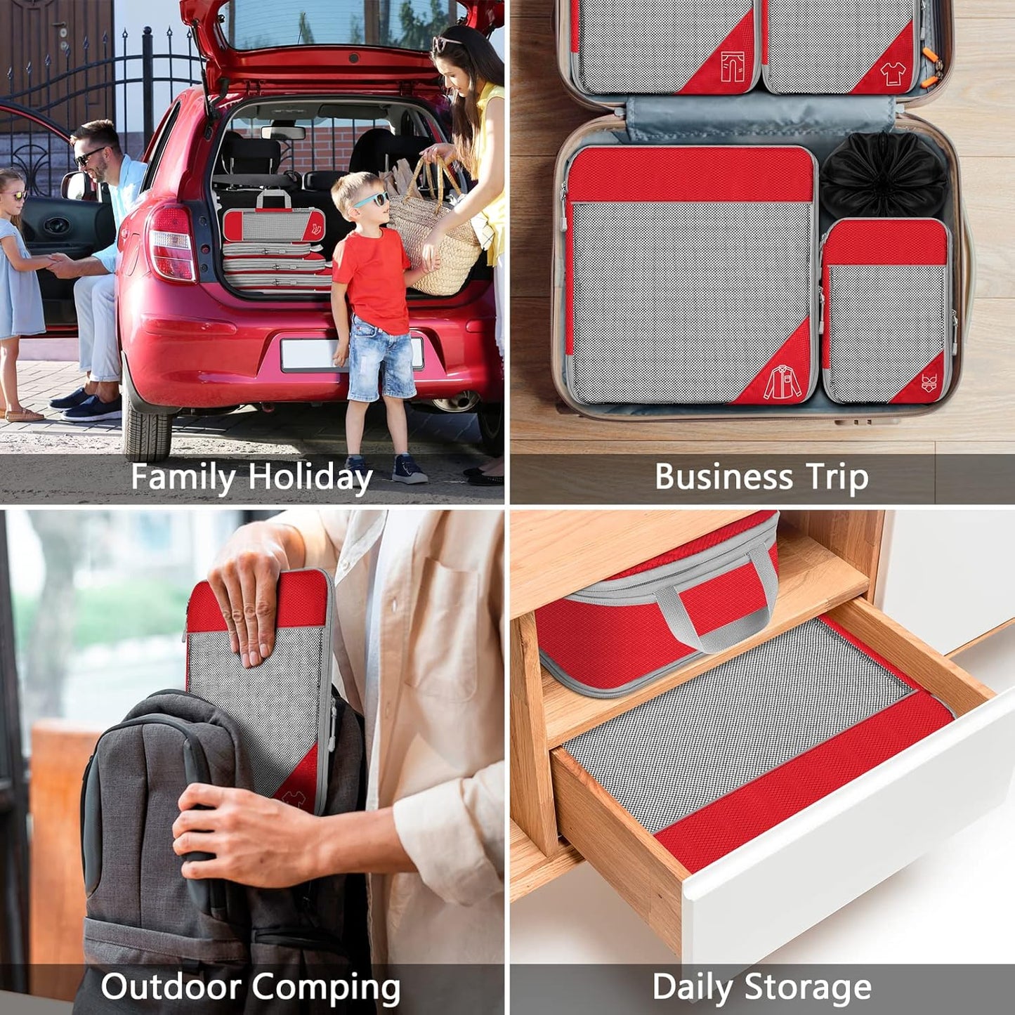 TAMOWA Suitcase Organizer Set of 7, red