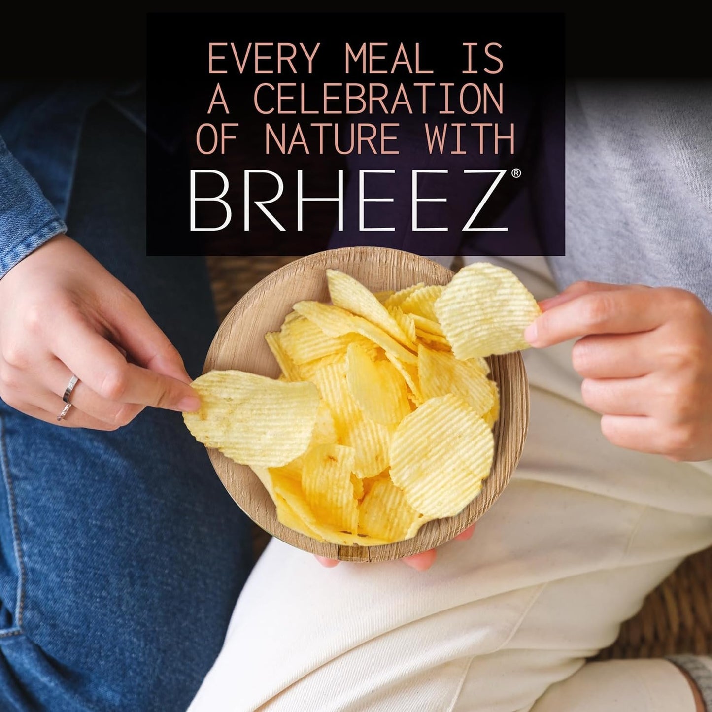 brheez Palm Leaf Bowls 6 Inch - 25 Count - Eco Friendly, Compostable & Biodegradable – Elegant Bamboo Look Disposable Bowls are Heavy Duty and More Environmentally Friendly Than Paper Bowls