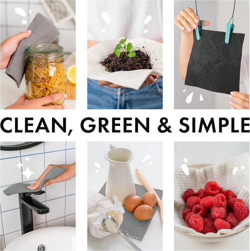 SUPERSCANDI 10 Pack Swedish Dishcloths for Kitchen - 100% Biodegradable & Compostable | Reusable Paper Towels Washable, Food-Safe & Without Plastic - Dish Rags Suitable for Any Surface | Grey