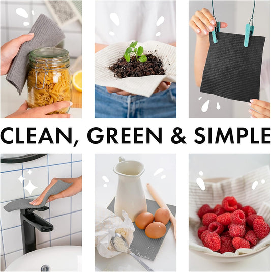 SUPERSCANDI 10 Pack Swedish Dishcloths for Kitchen - 100% Biodegradable & Compostable | Reusable Paper Towels Washable, Food-Safe & Without Plastic - Dish Rags Suitable for Any Surface | Grey