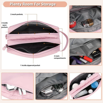Toiletry Bag Oxford Cloth Toiletry Bag for Men and Women Portable Travel Shaving Dopp Kit Water-Resistant Cosmetic Bag Travel Organizer Storage for Accessories,Pink