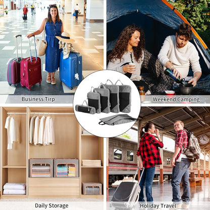 FAEFTY Packing Cubes Compression Suitcase Organizer Set, 6 Pieces Expandable Pockets Suitcase Organizer, Backpack, Grey
