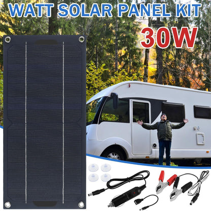30W Solar Panel Kit, DC 12-24V Portable Trickle Charger, Multiple Protection Monocrystalline Solar Powered Battery Charger for Cars, RVs, Campers, Boats