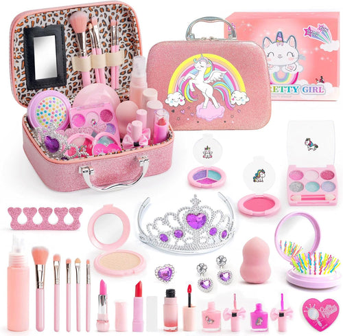 Kids Makeup Kit for Girls, Real Washable Makeup Toy for Little Girl Princess Play Make Up Birthday Gift Toy for Toddler Kid Girls Children Age 4 5 6 7 8 9 10 Year Old