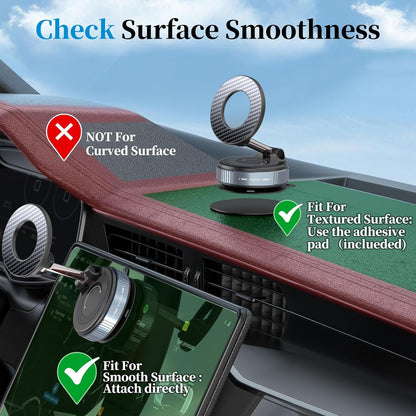 PlusAcc Vacuum Magnetic Car Phone Holder - Suction Cup Phone Mount 360° Rotatable Foldable Portable Strong Magnet Stand for iPhone 16/15/14/13 & Samsung in Gym, Mirror,Smooth Surface, All Vehicles