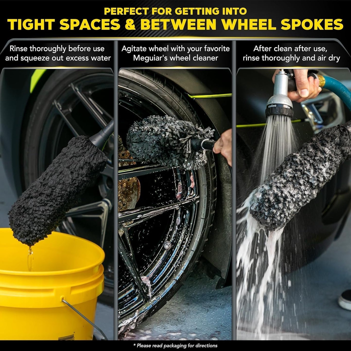 MEGUIAR'S X1902EU Microfibre Wheel Brush – Car Cleaning – Safe, Without Risk of Scratches, Durable Handle – Medium Size