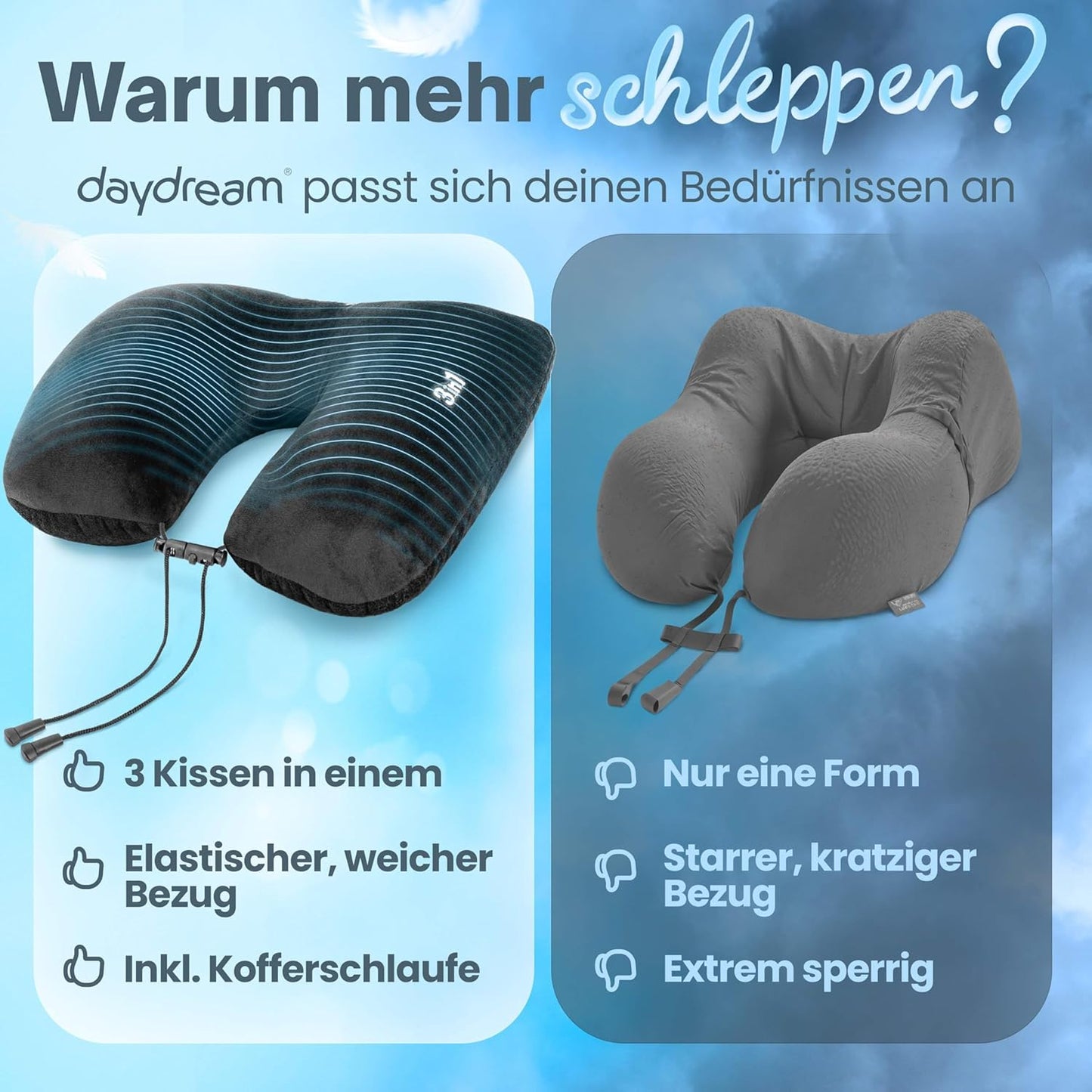 daydream 3 in 1 Neck Pillow with Micro Beads - Neck Pillow, Travel Pillow and Neck Roll in One (N-5501), Black