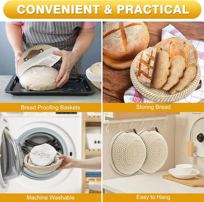 Nikkar Banneton Bread Proofing Basket Set of 2, 9 10 11Inch Round Oval Cotton Rope Sourdough Bread Baking Supplies Proofing Bowls with Liners & Covers Gifts for Bakers Women Wife Mom