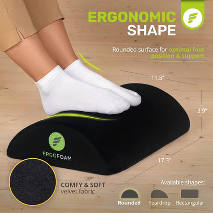 ErgoFoam Ergonomic Foot Rest Under Desk | Premium Velvet Soft Foam Footrest for Desk | Most Comfortable Desk Foot Rest in The World for Lumbar, Back, Knee Pain | Foot Stool Rocker (Black)