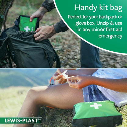 Lewis-Plast First Aid Kit Bag - 220 Piece Survival Kits - Safety Essentials for Travel, Car, Home Camping, Work, Hiking, Holiday, Outdoor Activities - Pack Supplies - Large