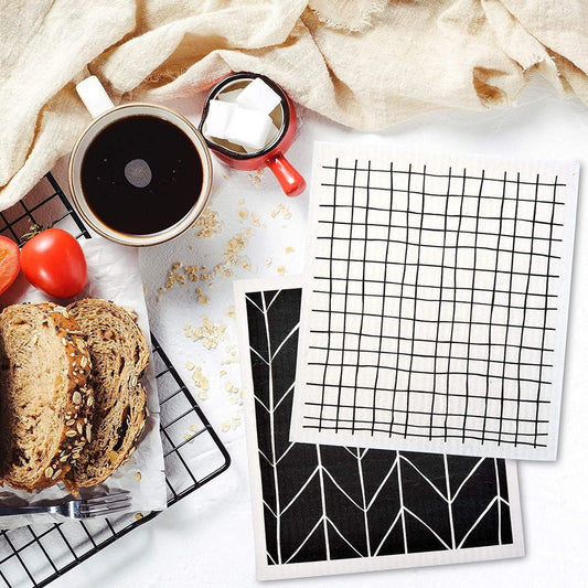 6 Pack Kitchen Scandi Lemon Swedish Dishcloths Towel 100% Eco Friendly & Biodegradable Cleaning Cellulose Sponge Cloths
