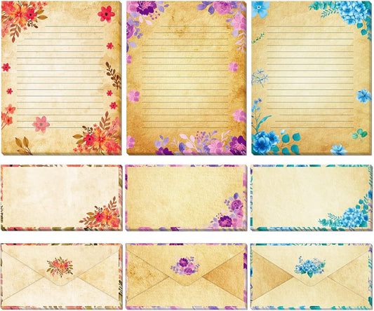 Vintage Stationary Paper and Envelopes Set Vintage Floral Stationary Paper Set with Lined Letter Writing Paper – 48 Sheets + 24 Envelopes, 8.5 x 11 Inch of Each Stationary Paper