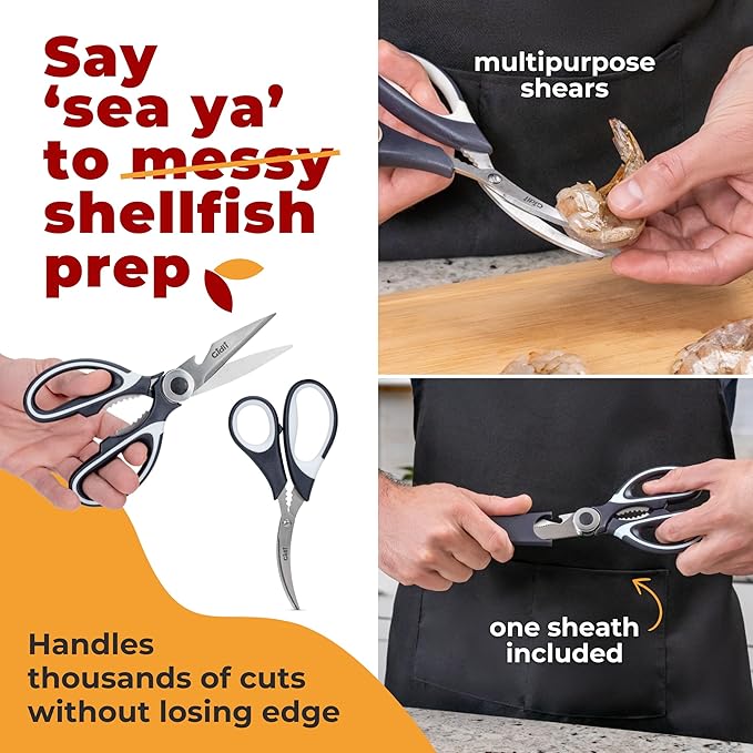 Kitchen Shears by Gidli - Liftime Replacement Warranty* - Includes Seafood Scissors As a Bonus - Heavy Duty Utility Stainless Steel All Purpose Ultra Sharp Scissors for Food - Cooking Shears
