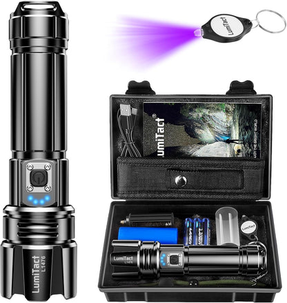 Lumitact LED Torch Rechargeable Flashlight, 30000 Lumens Super Bright Torch Light, USB Powerful Handheld Torches, Waterproof Tactical Flash Light for Emergency Camping Gift