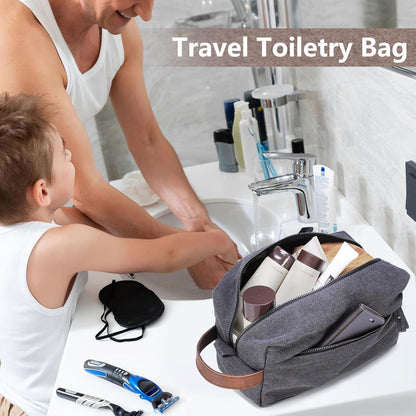 Lucky Rain Canvas Toiletry Bag for Men, Mens Bathroom Shaving Kit Travel Bag, Waterproof Dopp Kits Bag