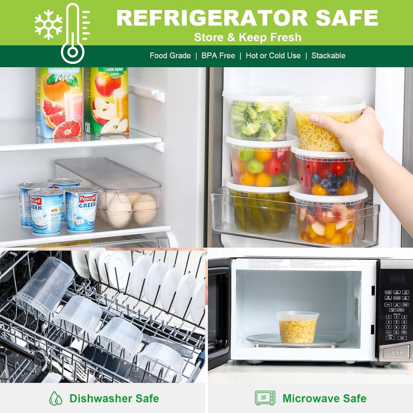 AOZITA 32 Sets 16 oz Plastic Deli Food Containers With Lids, Airtight Food Storage Containers, Freezer/Dishwasher/Microwave Safe, Soup Containers For Takeout Meal Prep Storage