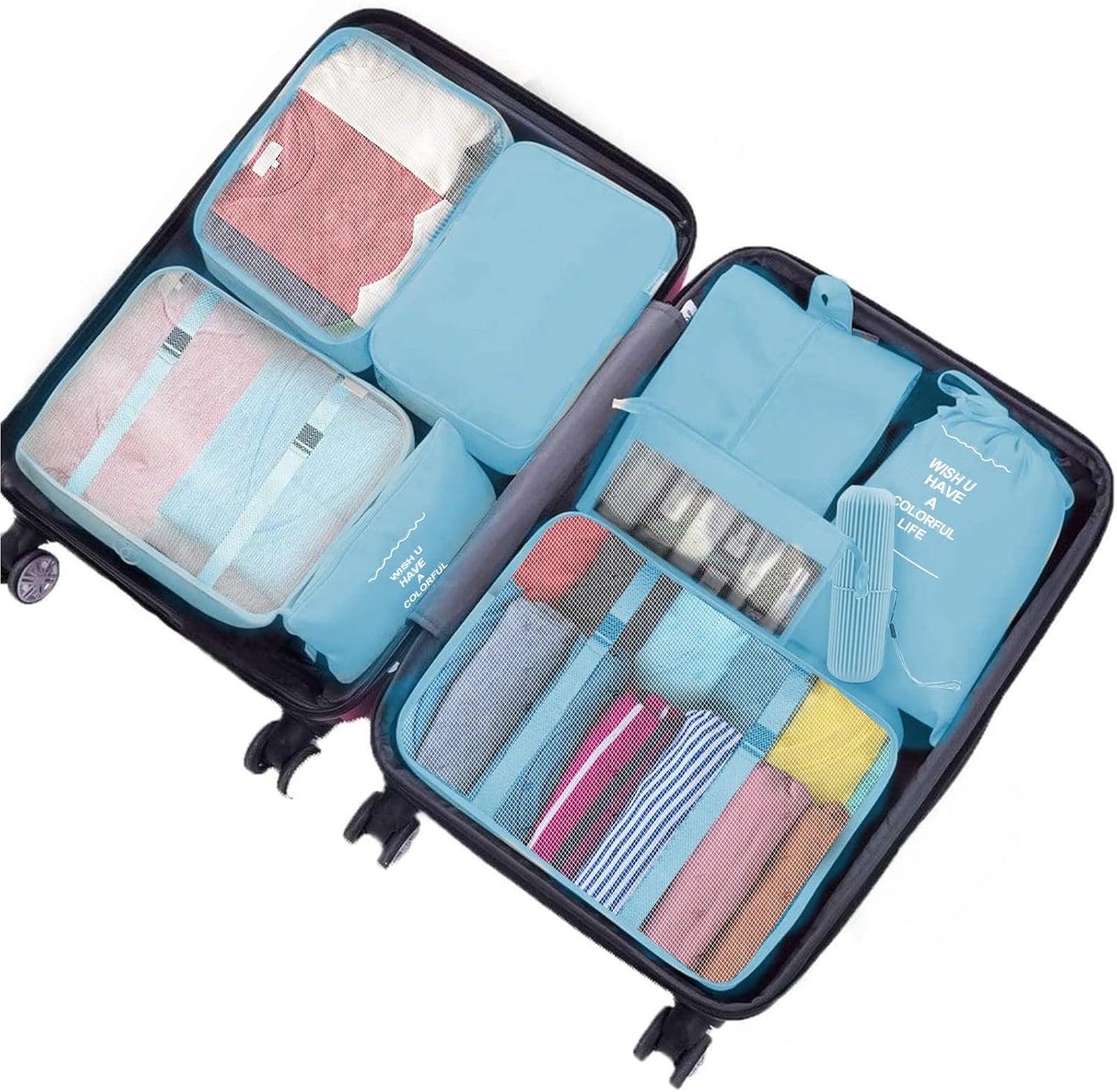 Jsdoin Suitcase Packing Cubes, 9 Pieces Travel Organizer for Backpack, Waterproof Travel Essential Bag, Travel Accessories (Blue)