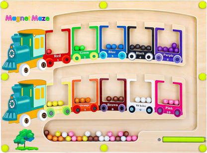 Vindany Magnetic Color and Number Maze Montessori Toys Wooden Magnet Board Puzzles Toddler Activities Learning Counting Matching Games Montessori Toys (Magnetic Color and Number Maze)