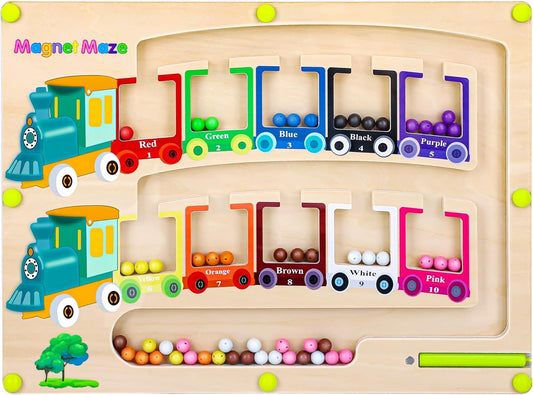 Vindany Magnetic Color and Number Maze Montessori Toys Wooden Magnet Board Puzzles Toddler Activities Learning Counting Matching Games Montessori Toys (Magnetic Color and Number Maze)
