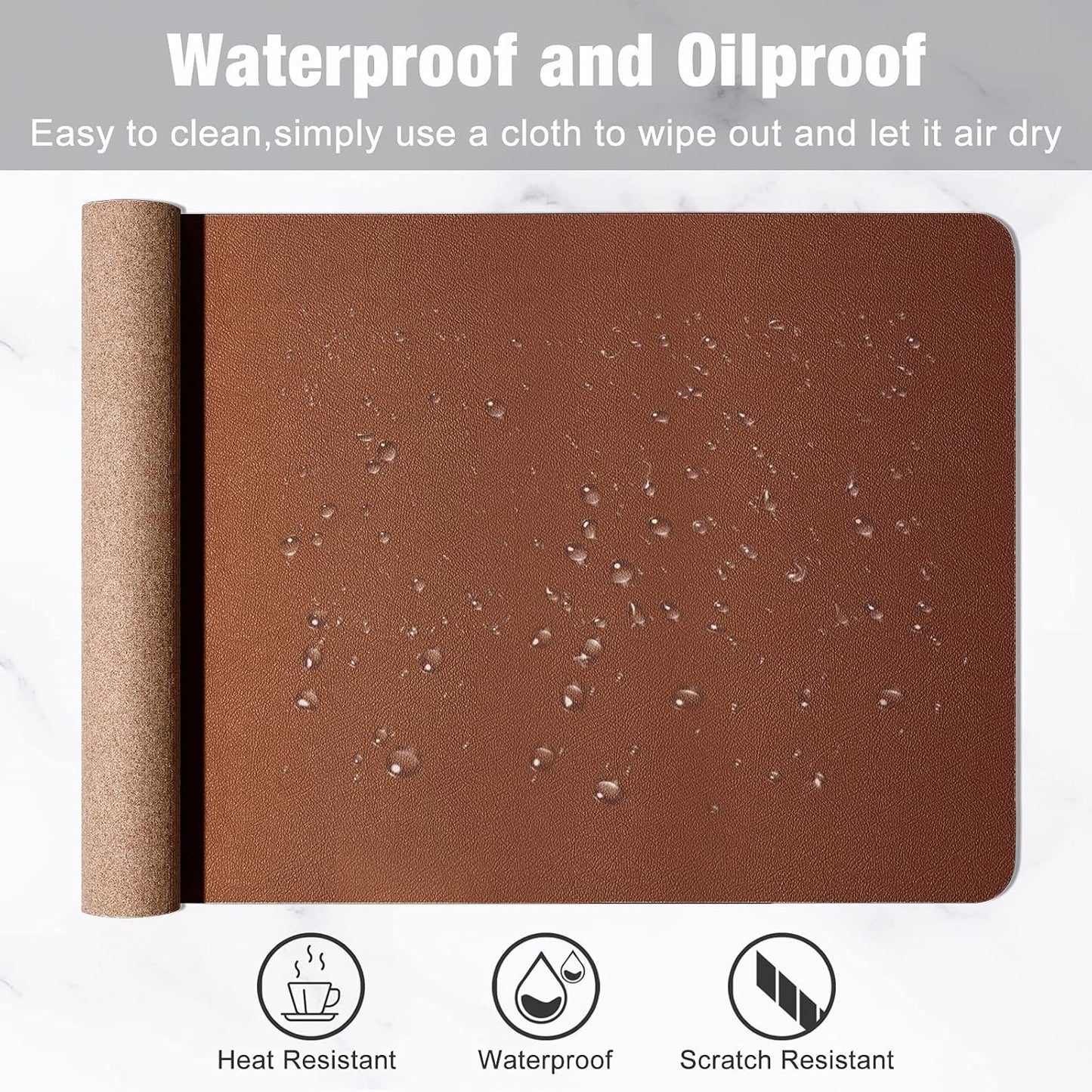 Hsurbtra Desk Pad, 30" x 14" Dual Side PU Leather Large Mouse Pad, Desk Protector, Desk Mat for Desktop, Desk Accessories for Women Office, Desk Supplies for Keyboard and Mouse, Brown and Grey