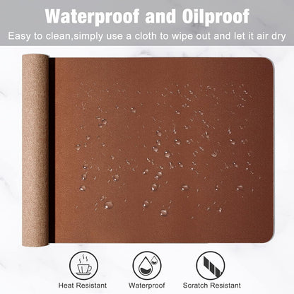 Hsurbtra Desk Pad, 30" x 14" Dual Side PU Leather Large Mouse Pad, Desk Protector, Desk Mat for Desktop, Desk Accessories for Women Office, Desk Supplies for Keyboard and Mouse, Brown and Grey