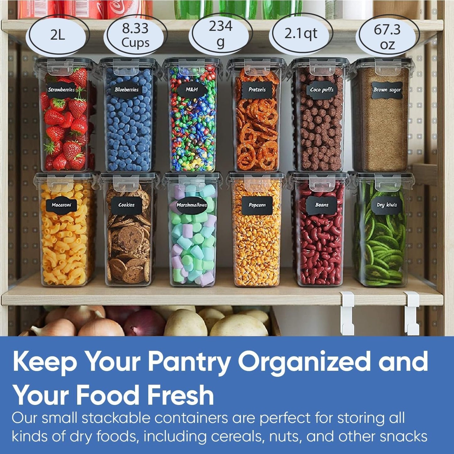 Chef's Path Airtight Food Storage Containers Set - 12 PC/Small Size - 2L- Kitchen Pantry Organization - BPA-Free Plastic Canisters - Includes Labels - Marker and Spoon Set