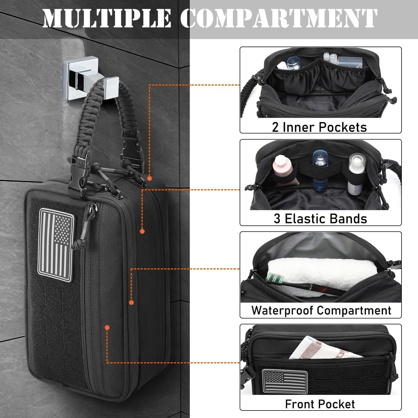 Lemubeane Tactical Toiletry Bag for Men Dry Wet Separate Dopp Kit Travel Hygiene Bag EDC Utility Tool Molle Pouch Mens Shaving Kit Travel shower Bags, Black, Tactical