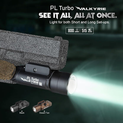 OLIGHT PL Turbo 800 Lumens Rail-Mounted Tactical Light, 515 Meters Long-Range Distance Flashlight with Strobe Function and Rail Locating Keys, Compatible with 1913 Picatinny or GL Rail (Desert Tan)