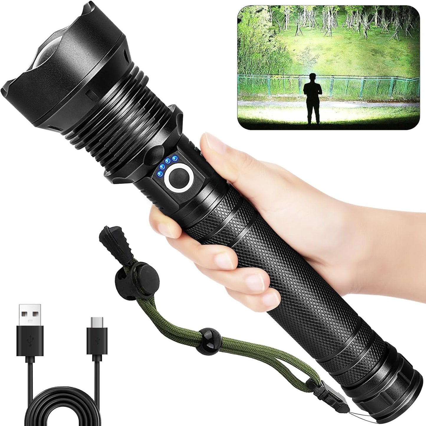 Cinlinso Flashlights High Lumens Rechargeable, 990,000 Lumens Super Bright Led Flashlight, Flash Light with 5 Modes, IPX6 Waterproof, Handheld Powerful Flashlight for Camping, Emergencies