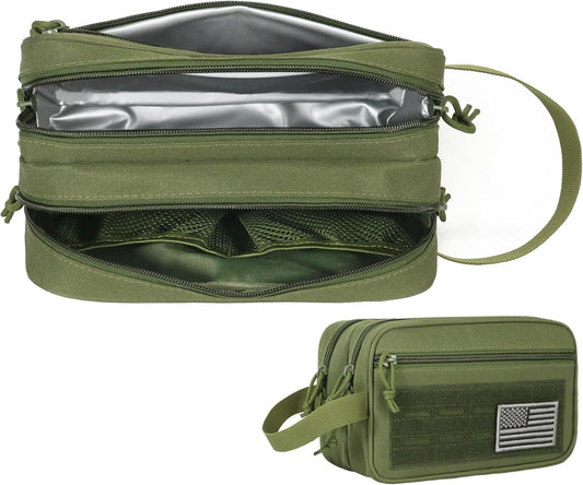 DBTAC Tactical Toiletry Bag for Men | Dry Wet Separate Hygiene Bag Compact Dopp Kit Mens Shaving Kit Travel shower Bag (OD Green)